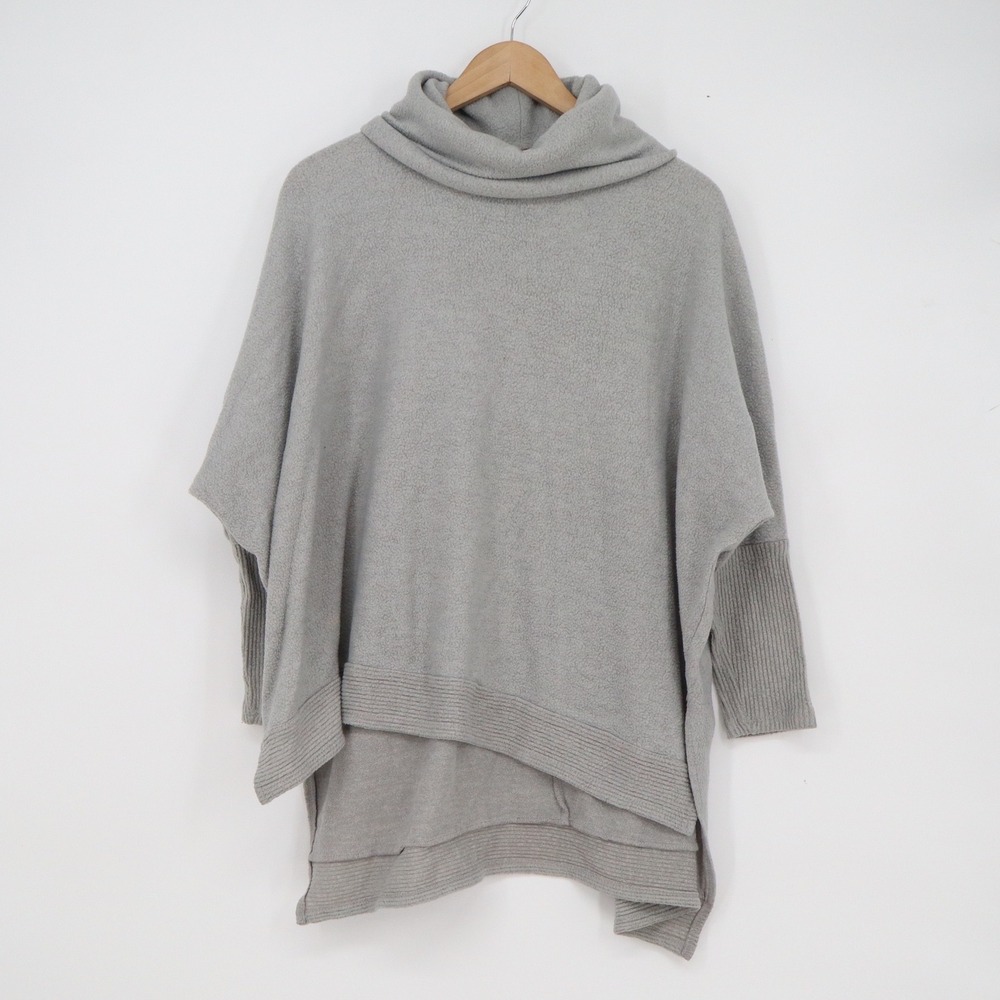 Cherish Womens Cowl Neck Poncho Sweater Heather Grey Layered Hem XS/S
